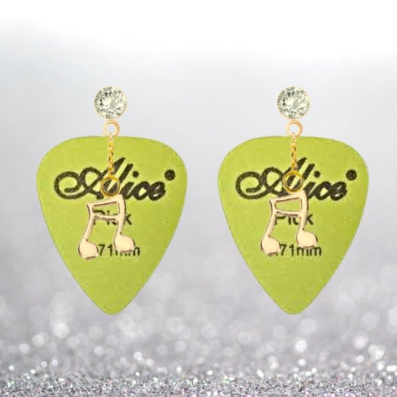Alice Strings Smooth Guitar Pick Earrings with Music Note Charms - Picture 3 of 9